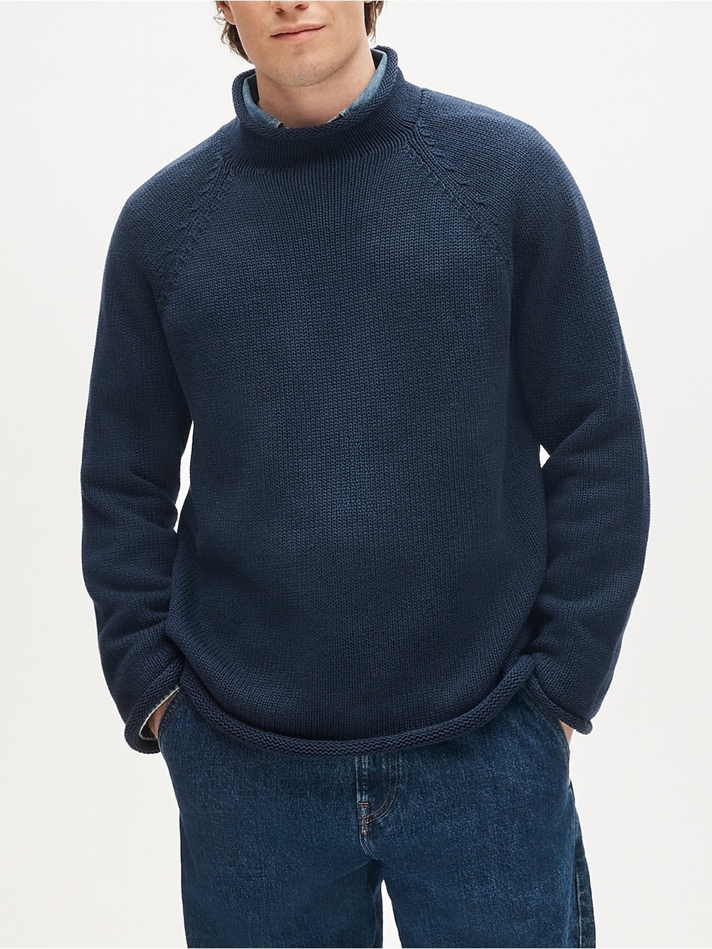 NWT J. CREW 1988 Rollneck sweater in cotton in Navy Blue Size L $98 BW186